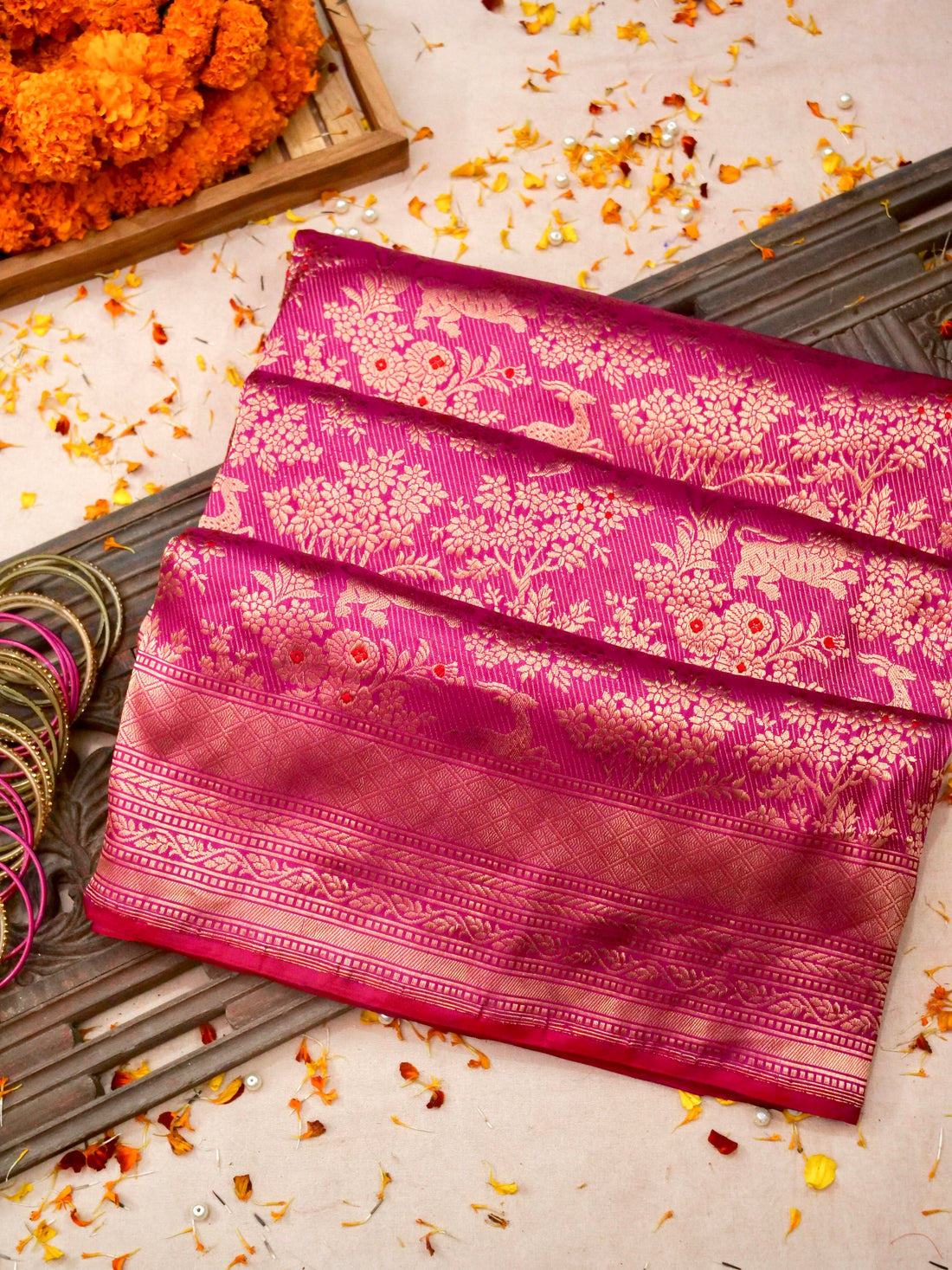 Handloom Banarasi Katan Silk Shikargah Jungle Saree - Khinkhwab