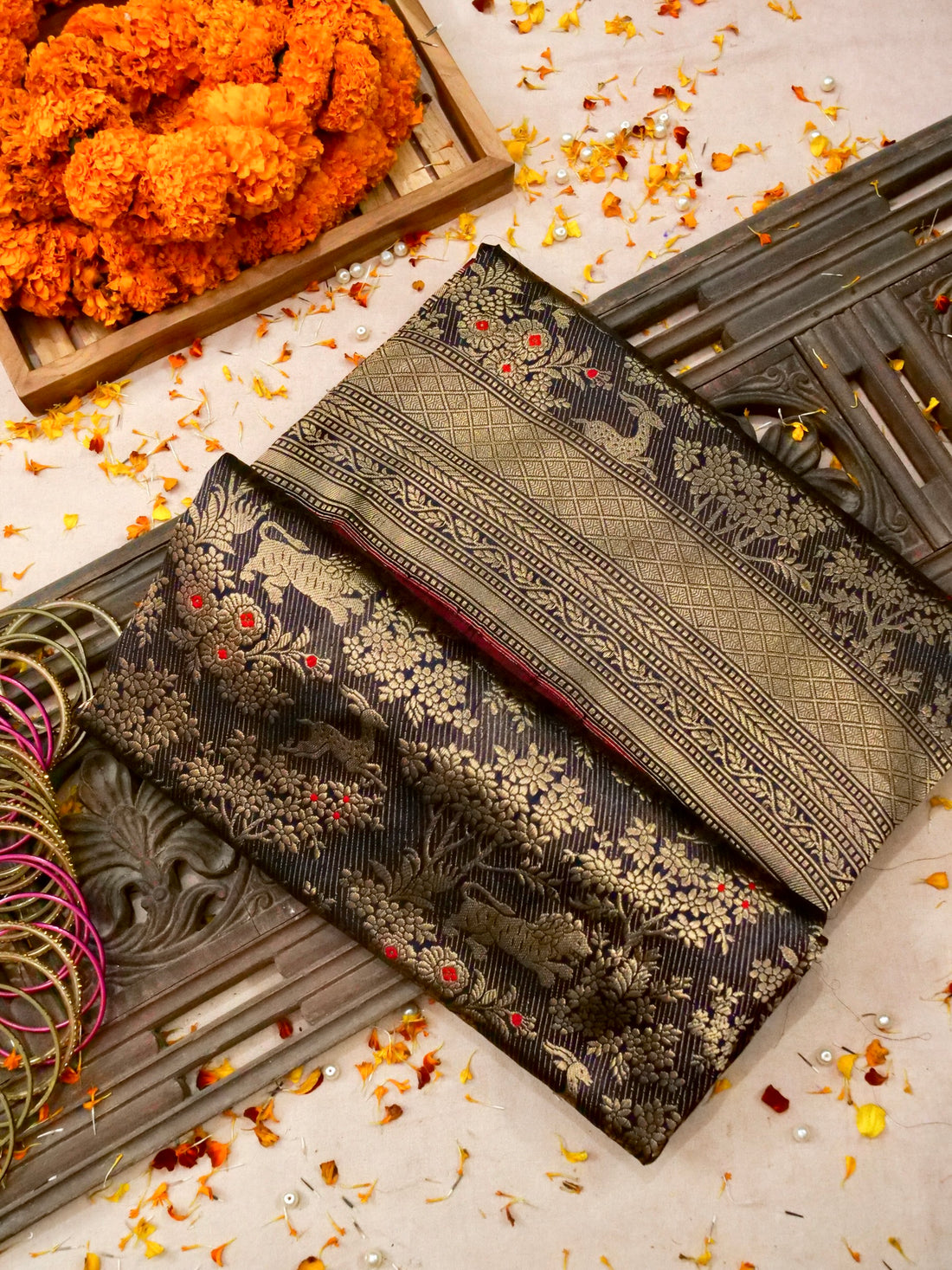 Handloom Banarasi Katan Silk Shikargah Jungle Saree - Khinkhwab