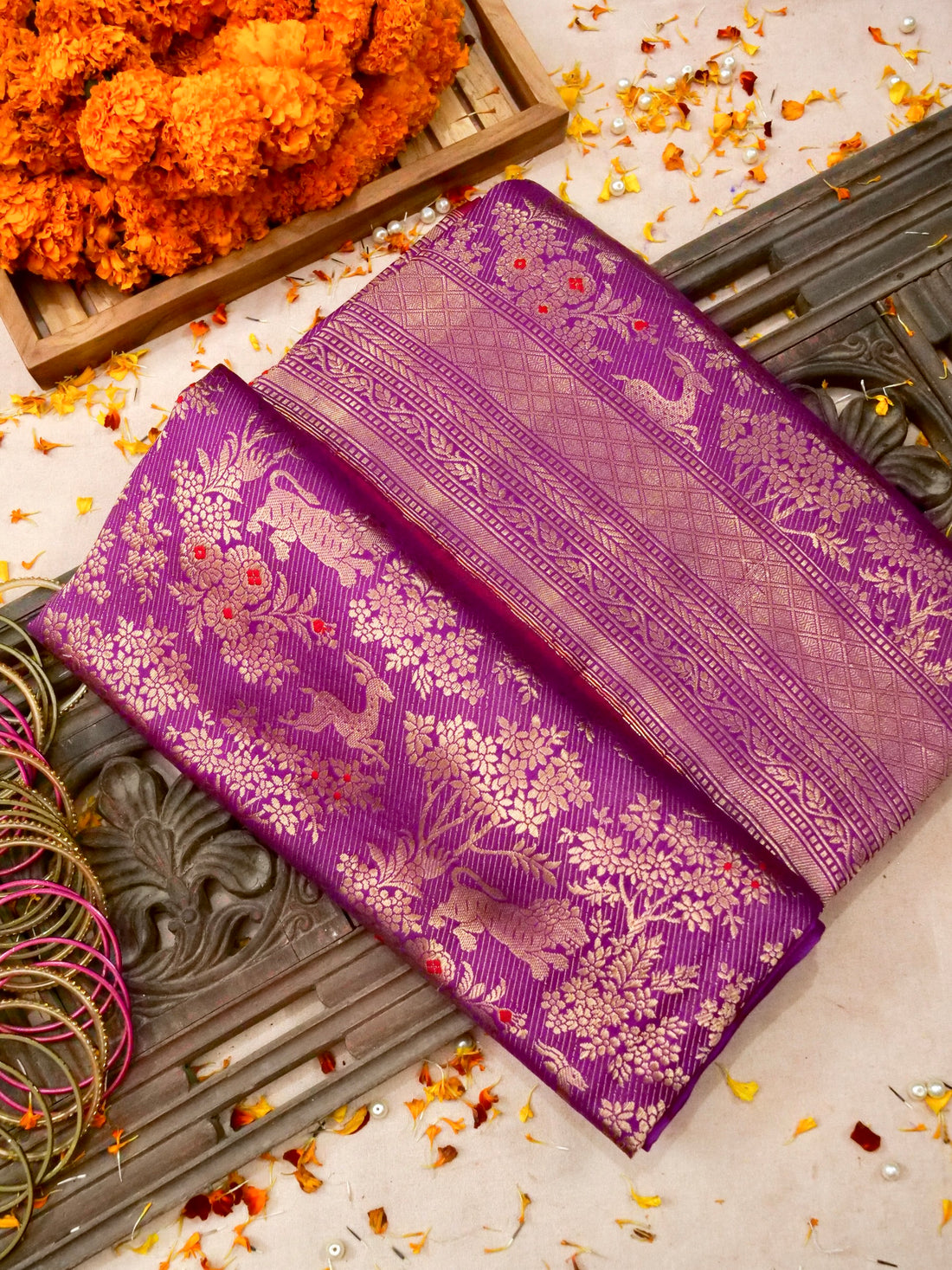 Handloom Banarasi Katan Silk Shikargah Jungle Saree - Khinkhwab