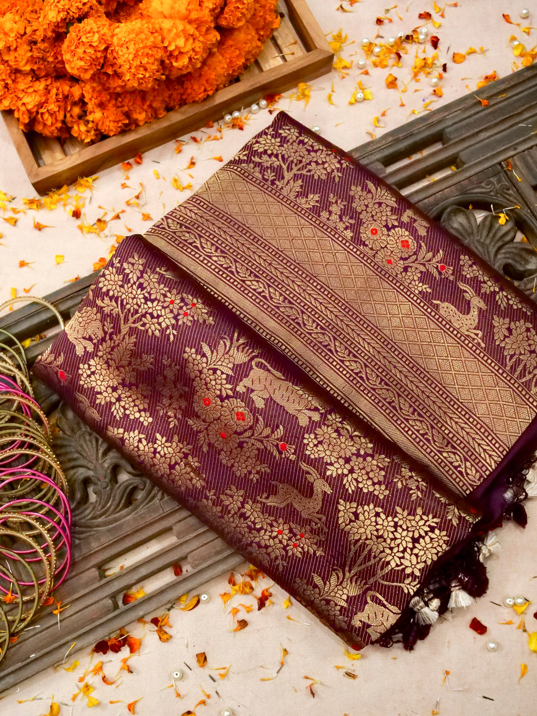 Handloom Banarasi Katan Silk Shikargah Jungle Saree - Khinkhwab