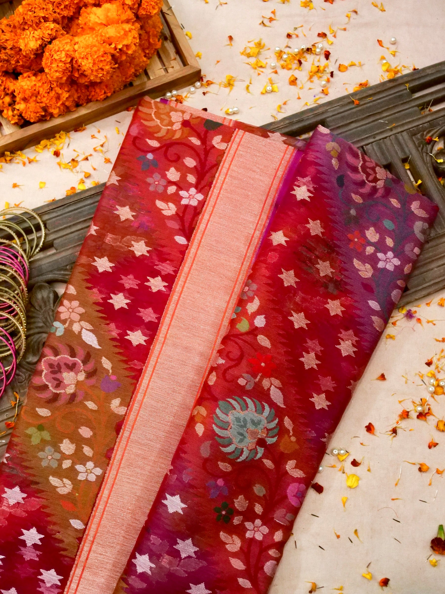 Handloom Banarasi Kora Rangkat Real Zari Kadwa Silk Saree - Khinkhwab