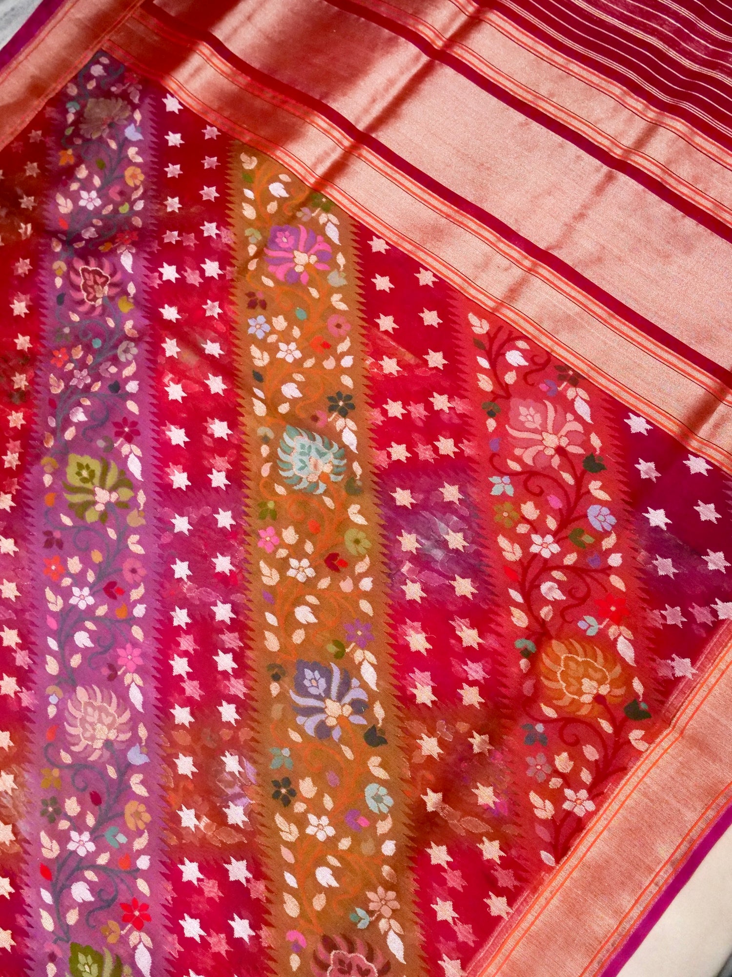 Handloom Banarasi Kora Rangkat Real Zari Kadwa Silk Saree - Khinkhwab