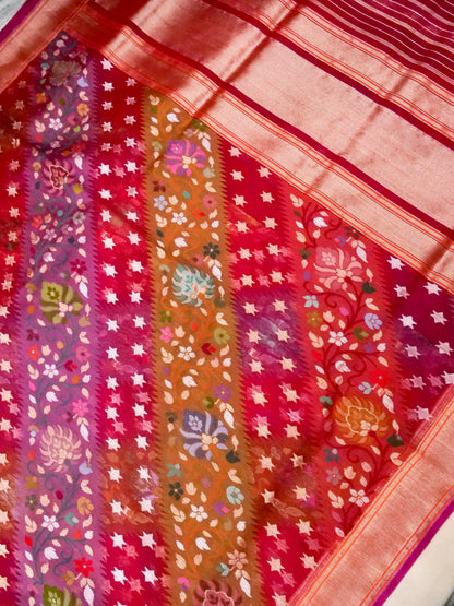 Handloom Banarasi Kora Rangkat Real Zari Kadwa Silk Saree - Khinkhwab
