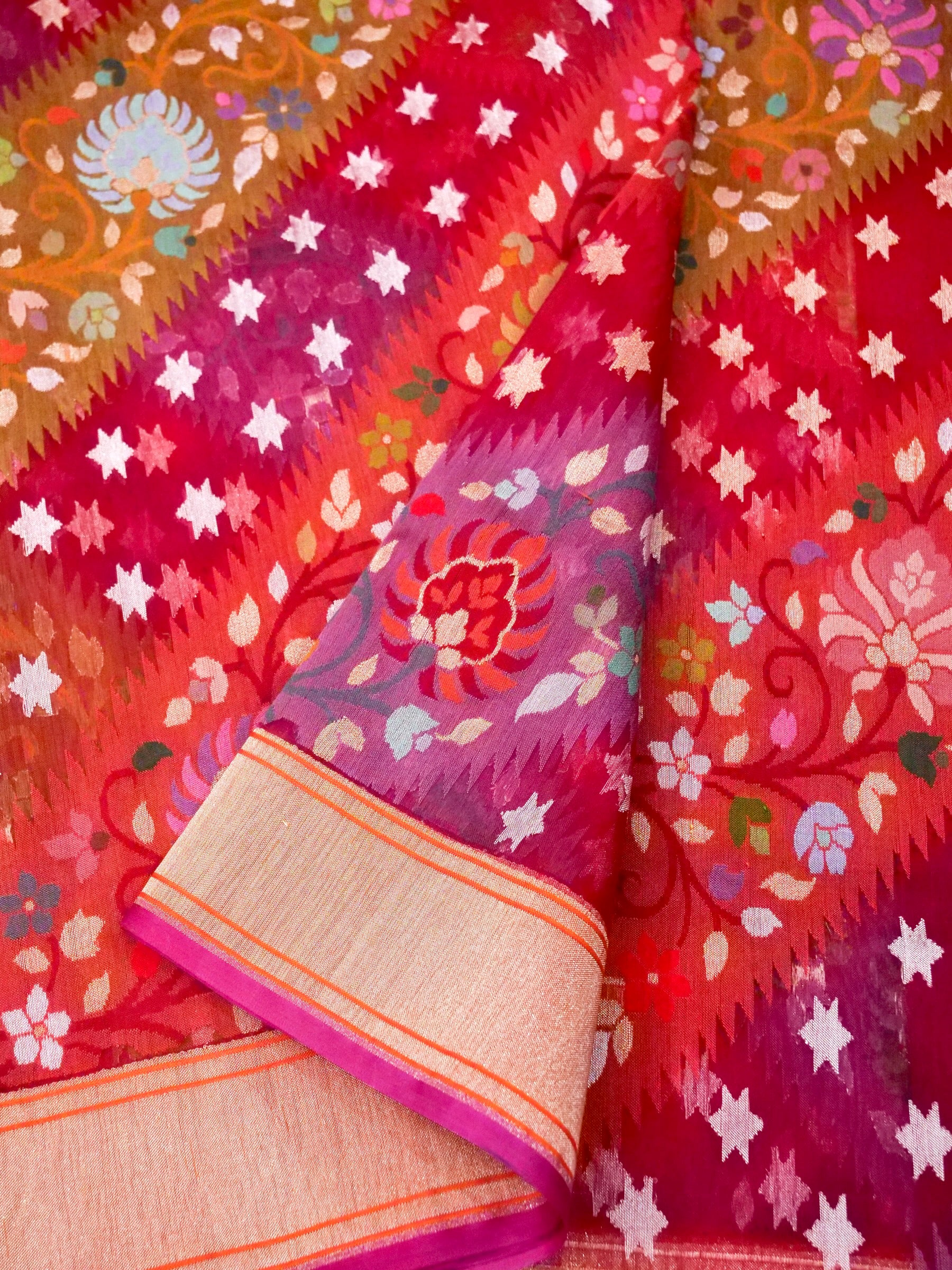 Handloom Banarasi Kora Rangkat Real Zari Kadwa Silk Saree - Khinkhwab