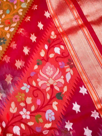 Handloom Banarasi Kora Rangkat Real Zari Kadwa Silk Saree - Khinkhwab