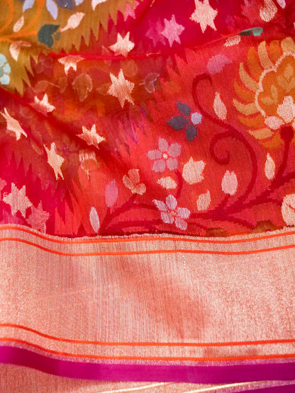 Handloom Banarasi Kora Rangkat Real Zari Kadwa Silk Saree - Khinkhwab