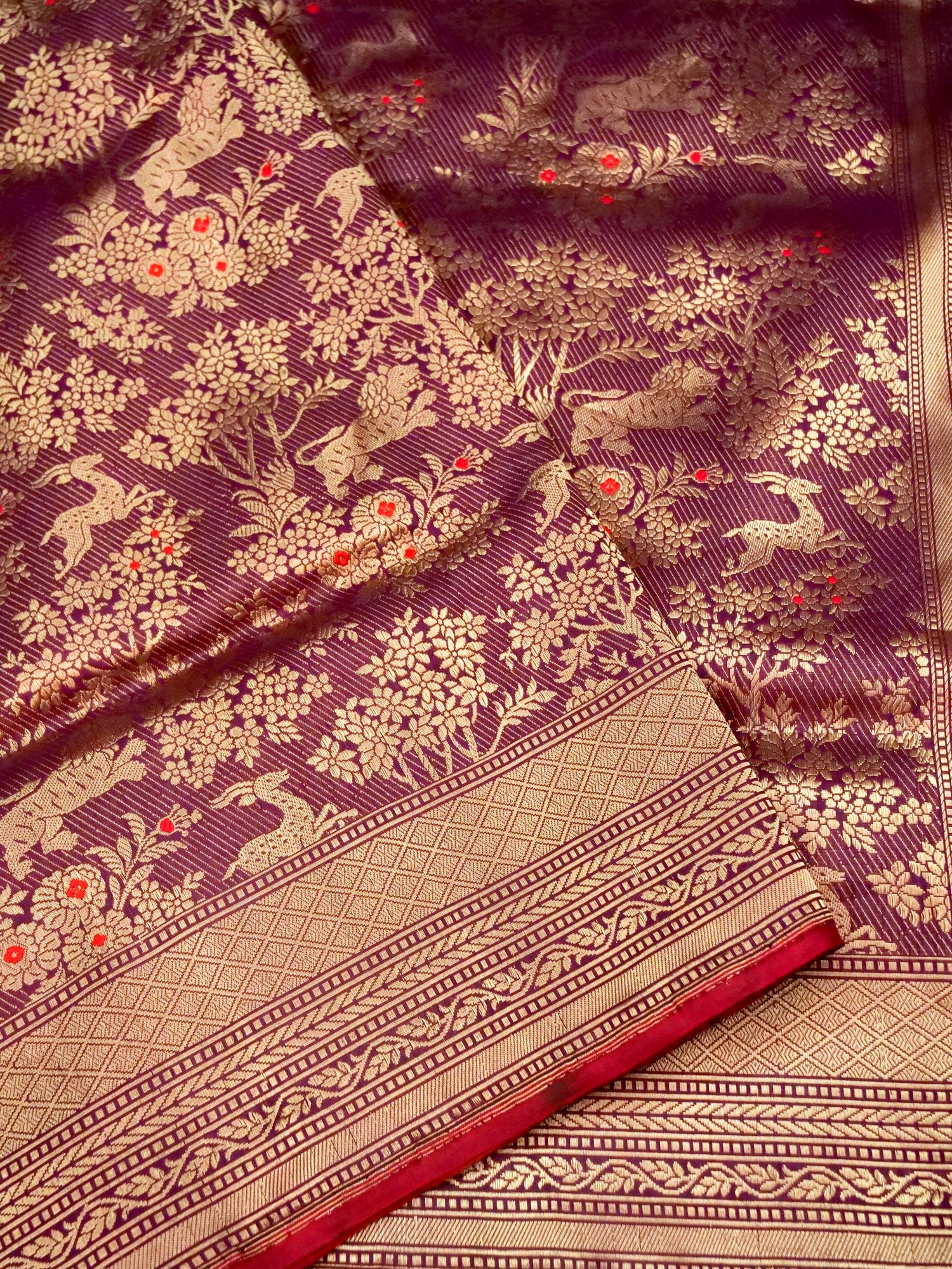 Handloom Banarasi Katan Silk Shikargah Jungle Saree - Khinkhwab