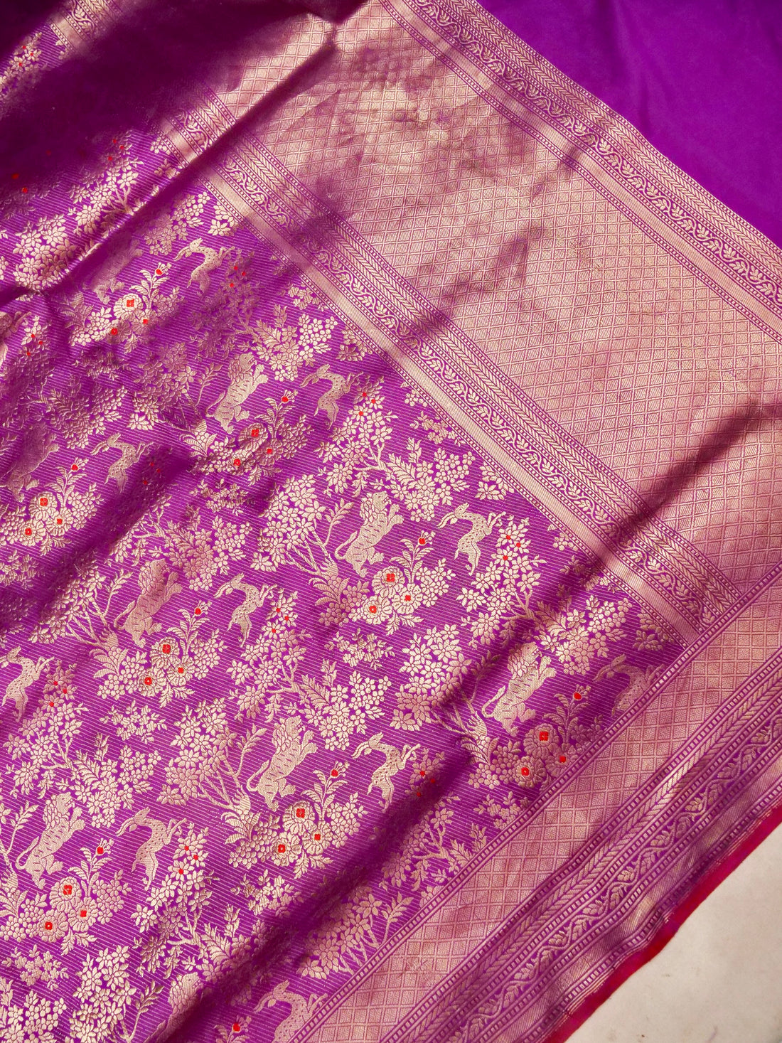 Handloom Banarasi Katan Silk Shikargah Jungle Saree - Khinkhwab