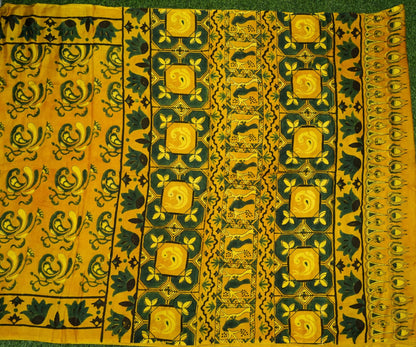 Gajji Silk Ajrakh Hand Block Floral Kalgha Pakshi Saree in Mustard
