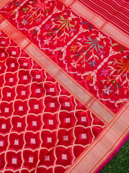 Handloom Banarasi Kora Silk Kadwa Jaal Saree
