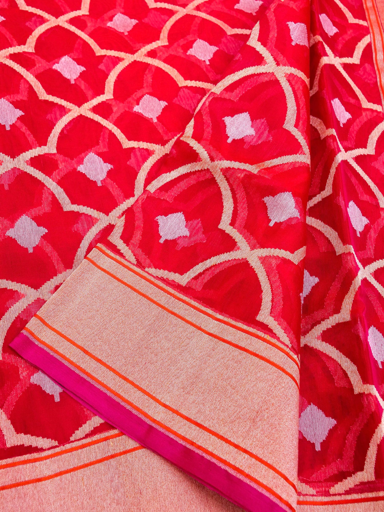 Handloom Banarasi Kora Silk Kadwa Jaal Saree