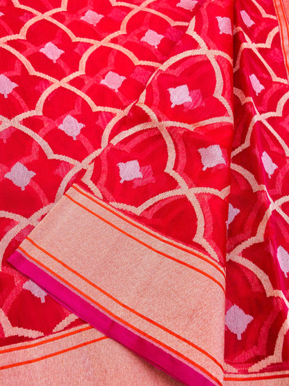 Handloom Banarasi Kora Silk Kadwa Jaal Saree