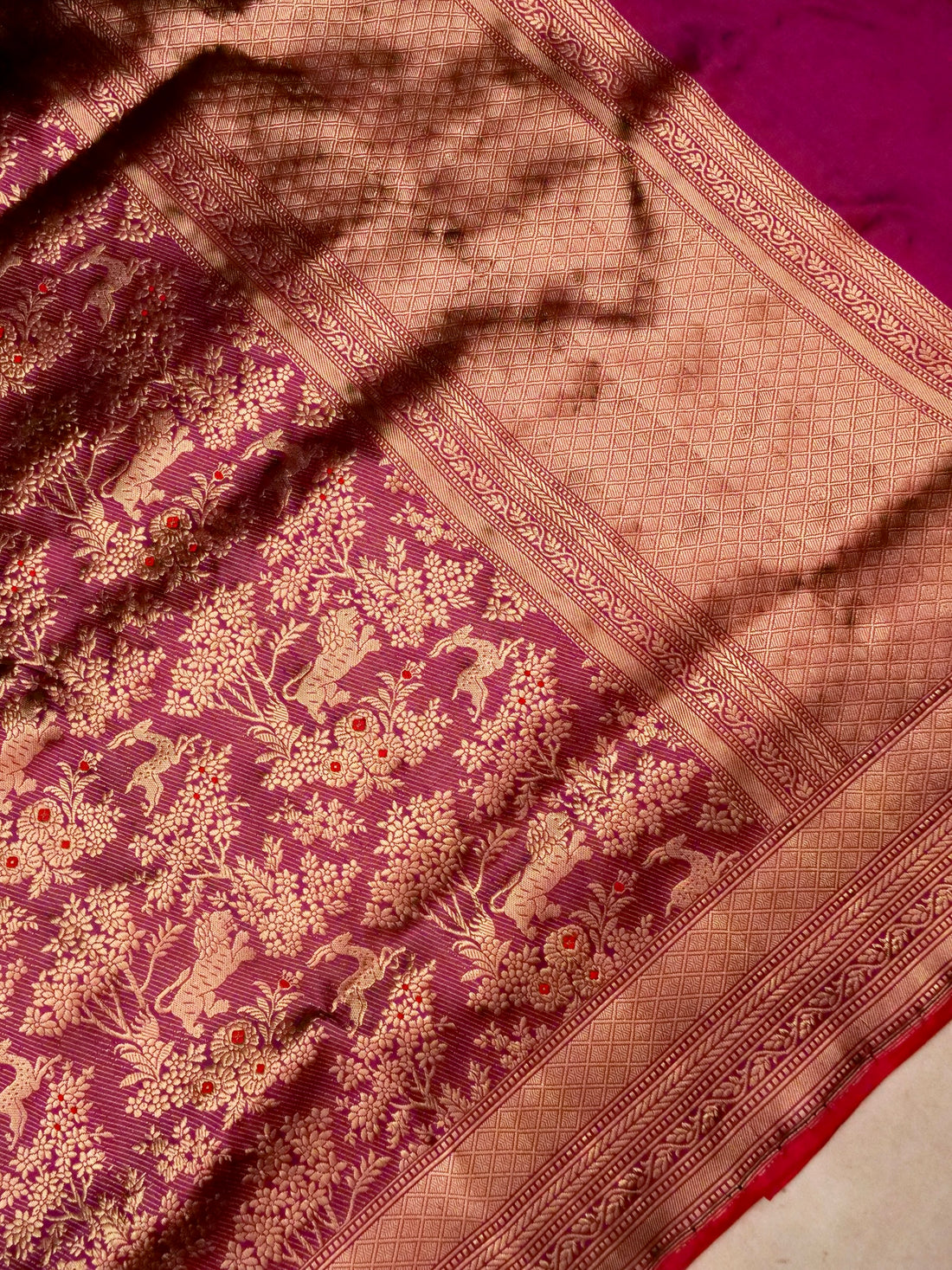 Handloom Banarasi Katan Silk Shikargah Jungle Saree - Khinkhwab