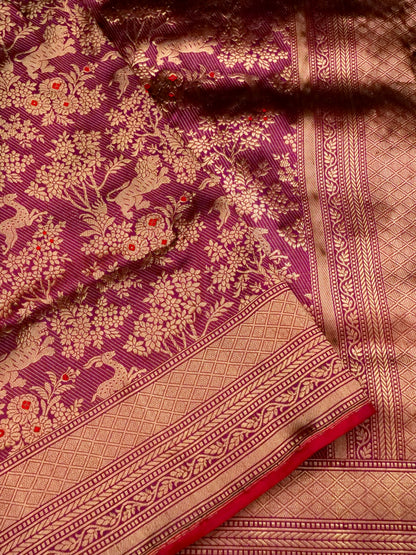 Handloom Banarasi Katan Silk Shikargah Jungle Saree - Khinkhwab