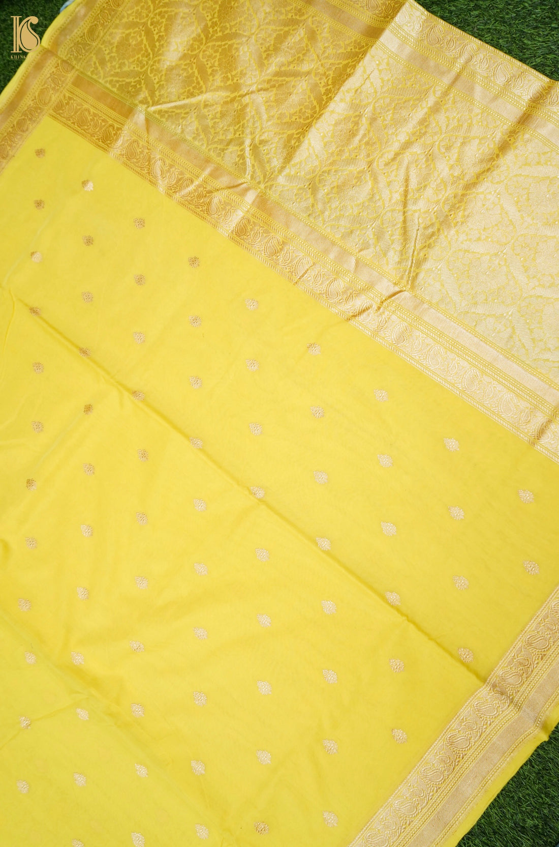 Cotton Kadwa Butidar Handwoven Banarasi Saree in Lemon Yellow
