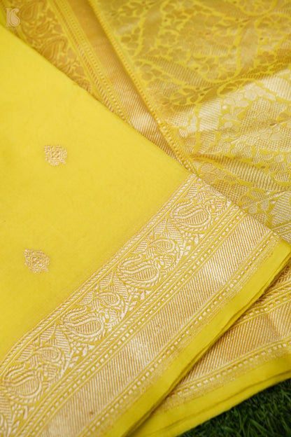 Cotton Kadwa Butidar Handwoven Banarasi Saree in Lemon Yellow