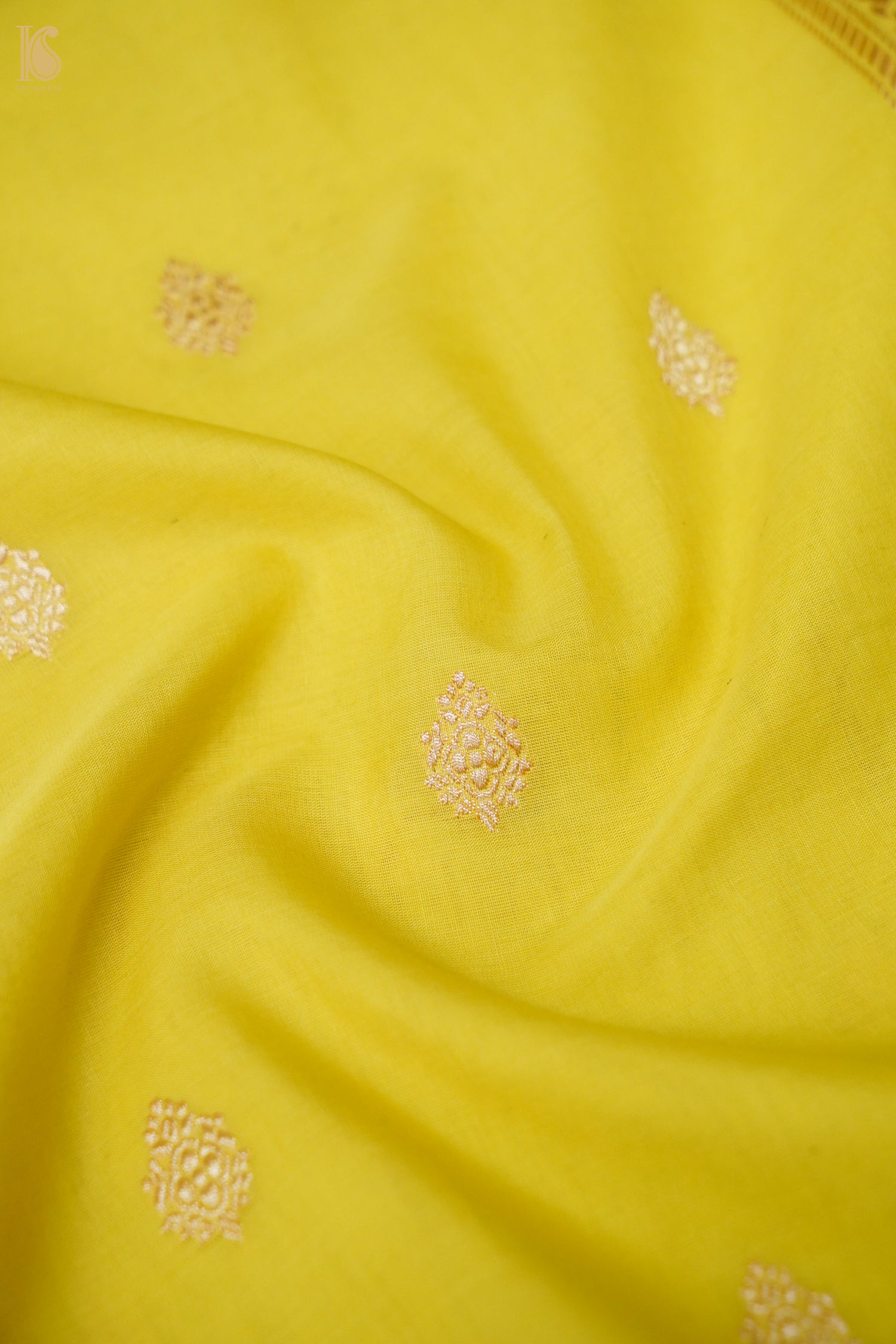 Cotton Kadwa Butidar Handwoven Banarasi Saree in Lemon Yellow