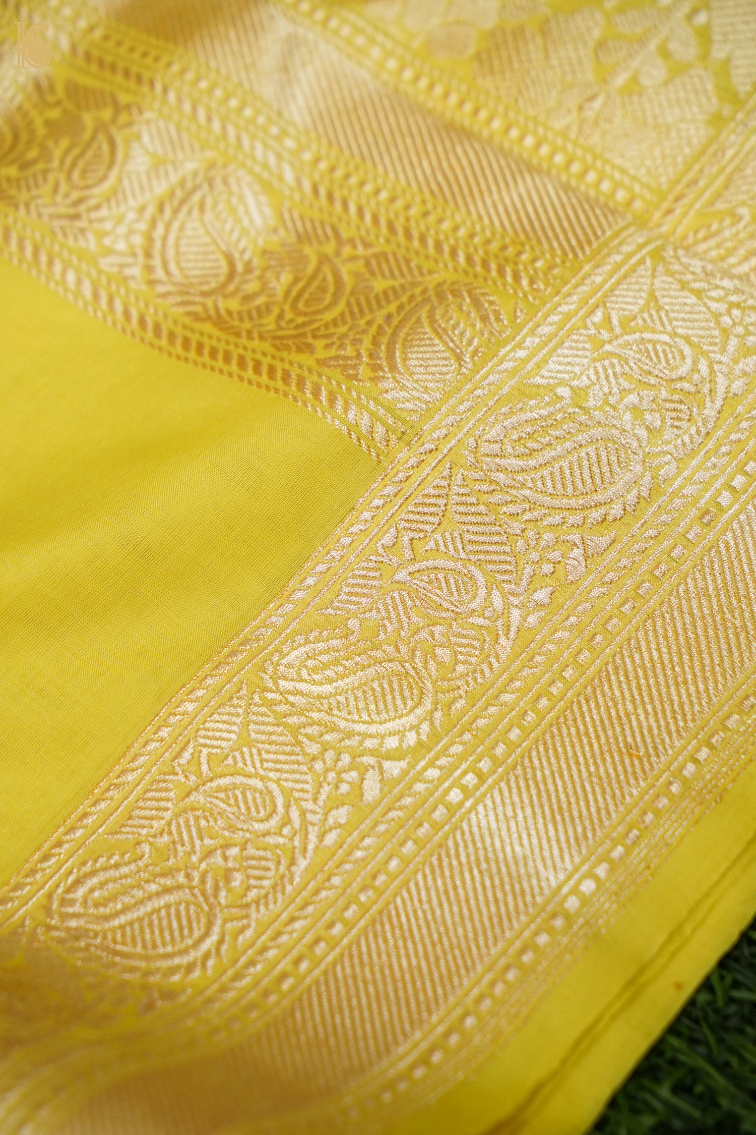Cotton Kadwa Butidar Handwoven Banarasi Saree in Lemon Yellow