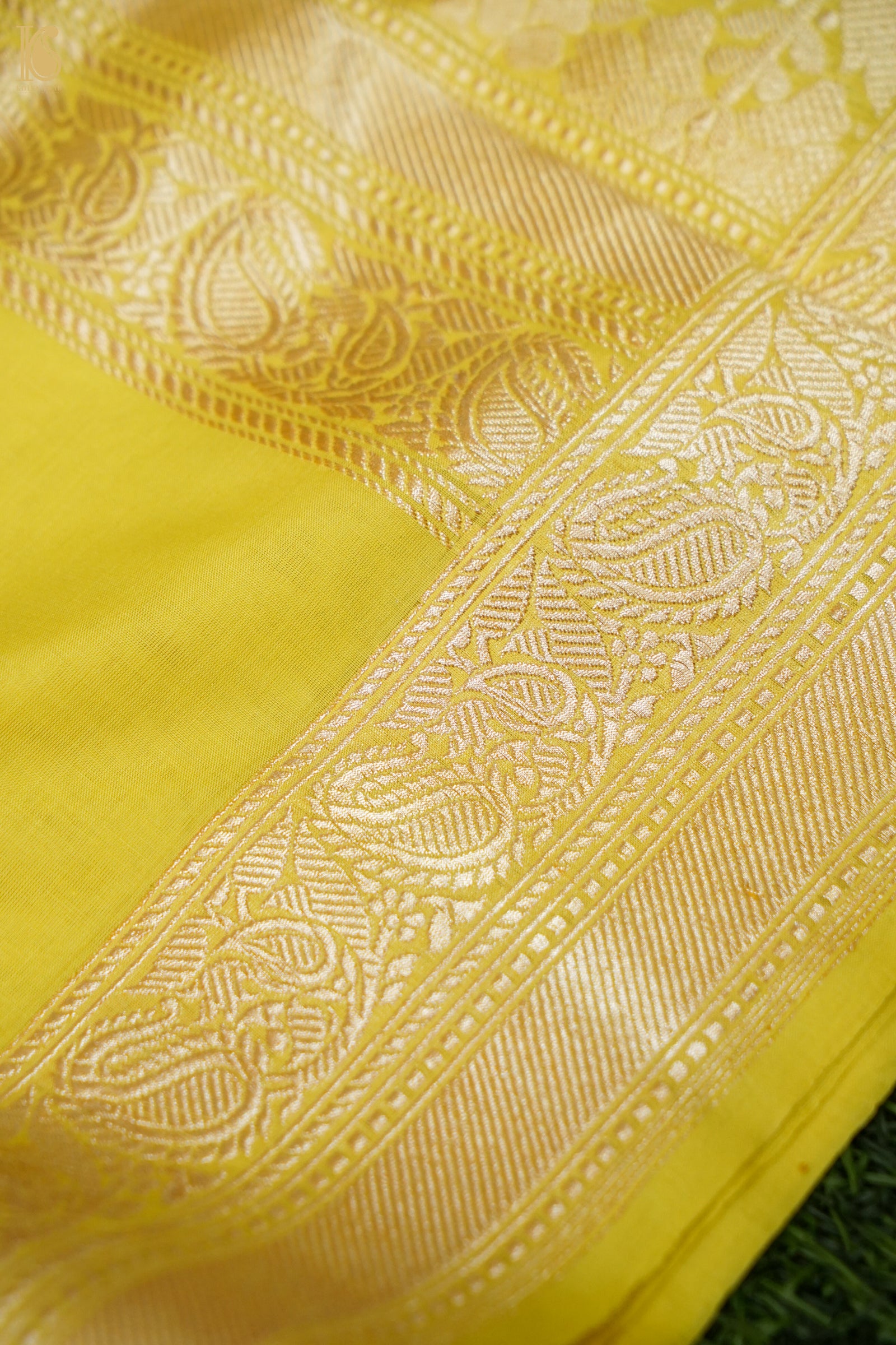 Cotton Kadwa Butidar Handwoven Banarasi Saree in Lemon Yellow