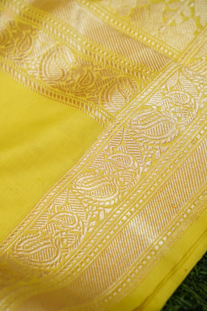 Cotton Kadwa Butidar Handwoven Banarasi Saree in Lemon Yellow