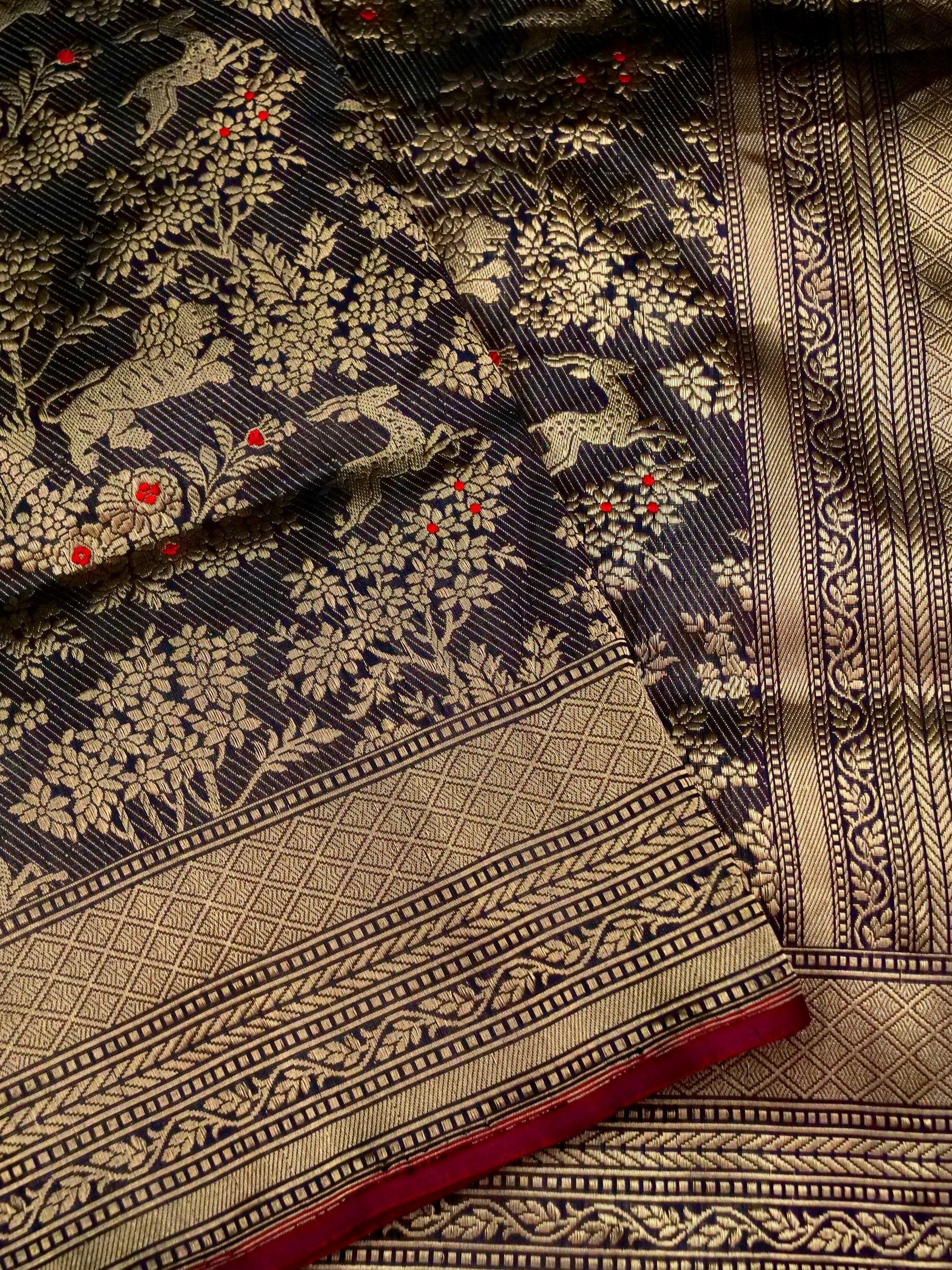 Handloom Banarasi Katan Silk Shikargah Jungle Saree - Khinkhwab