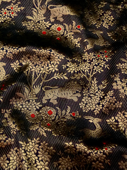 Handloom Banarasi Katan Silk Shikargah Jungle Saree - Khinkhwab