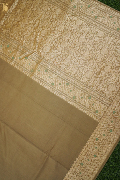 Cotton Kadwa Meenakari Handwoven Banarasi Saree in Khaki Gold