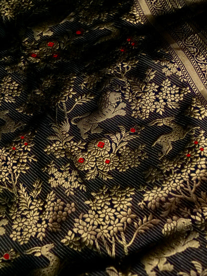 Handloom Banarasi Katan Silk Shikargah Jungle Saree - Khinkhwab