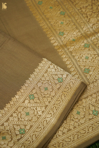 Cotton Kadwa Meenakari Handwoven Banarasi Saree in Khaki Gold