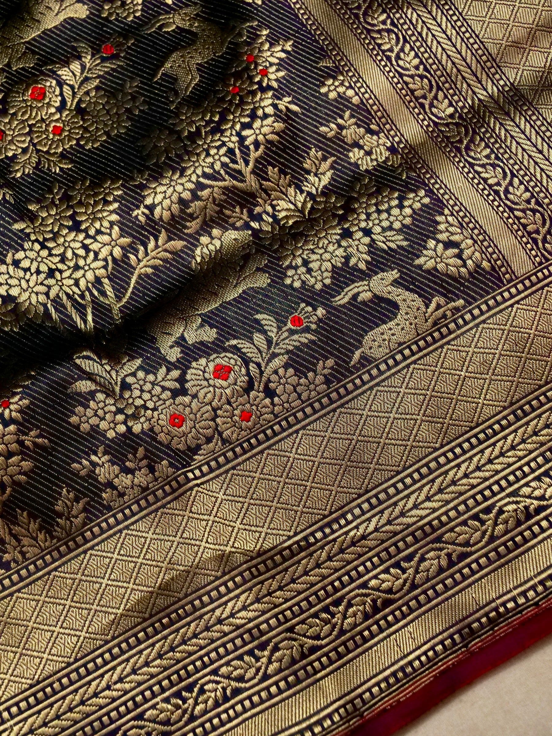 Handloom Banarasi Katan Silk Shikargah Jungle Saree - Khinkhwab