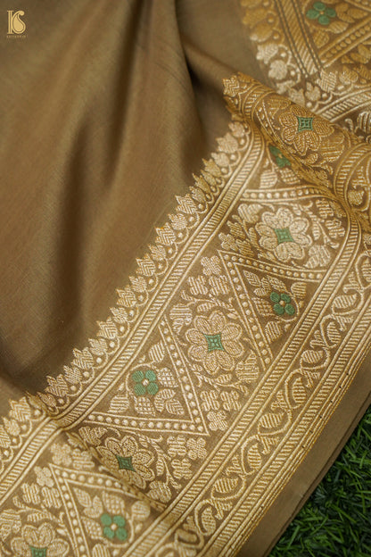 Cotton Kadwa Meenakari Handwoven Banarasi Saree in Khaki Gold