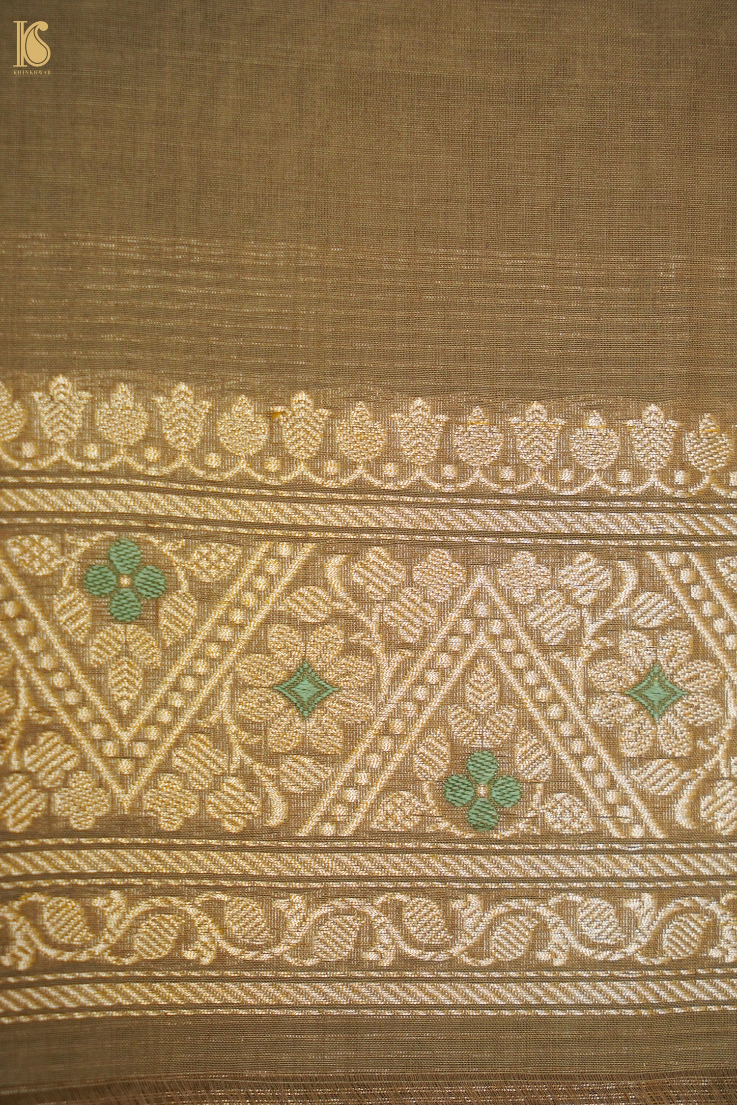 Cotton Kadwa Meenakari Handwoven Banarasi Saree in Khaki Gold