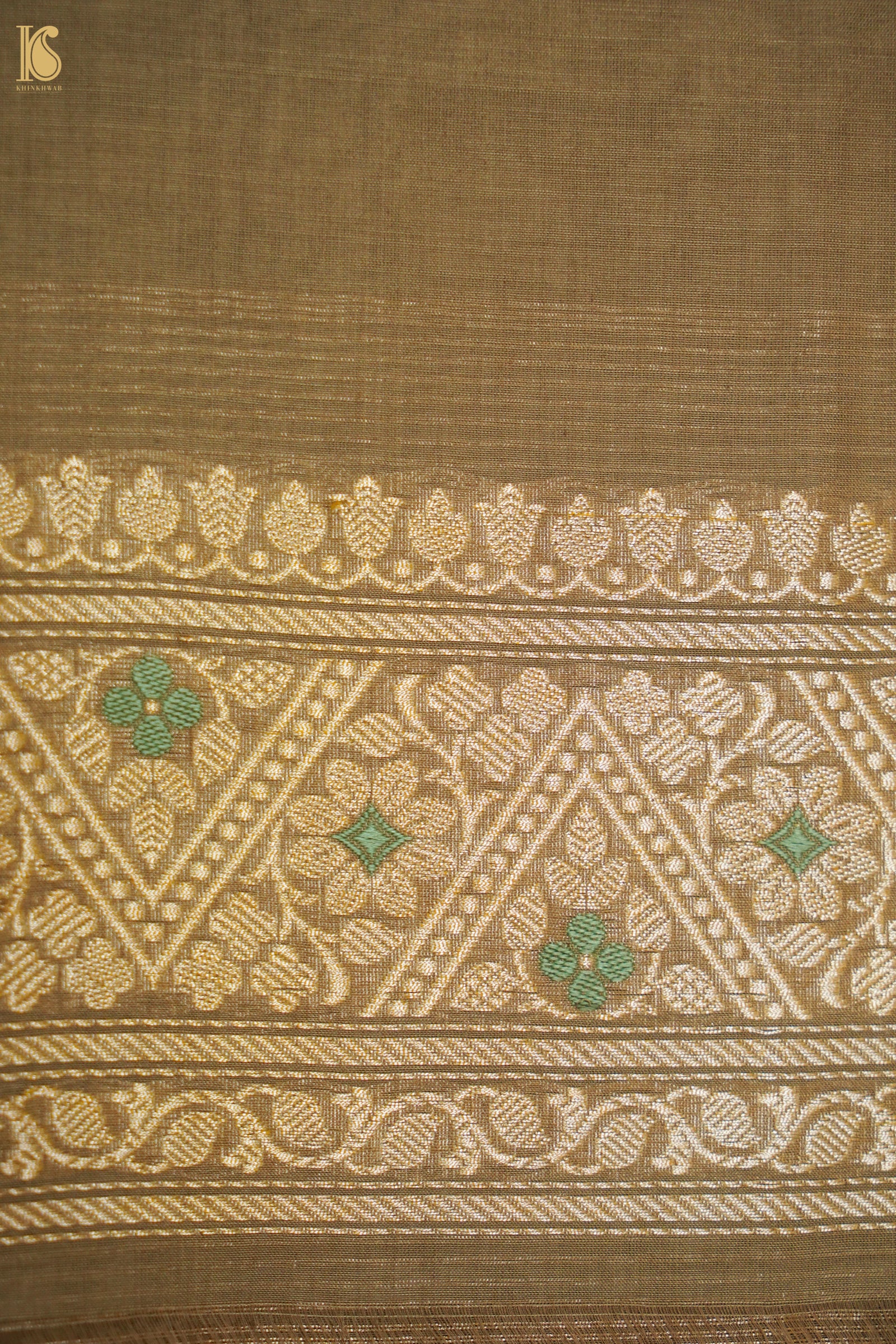 Cotton Kadwa Meenakari Handwoven Banarasi Saree in Khaki Gold