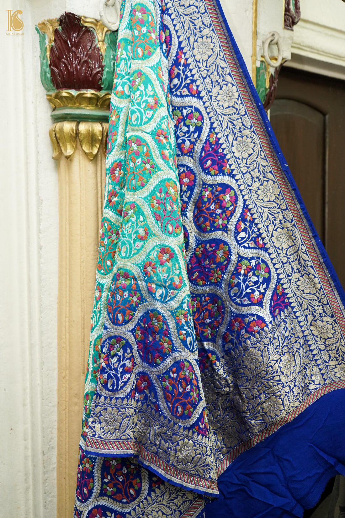 Georgette Banarasi Bandhani Meenakari Dupatta in Royal Blue Aqua