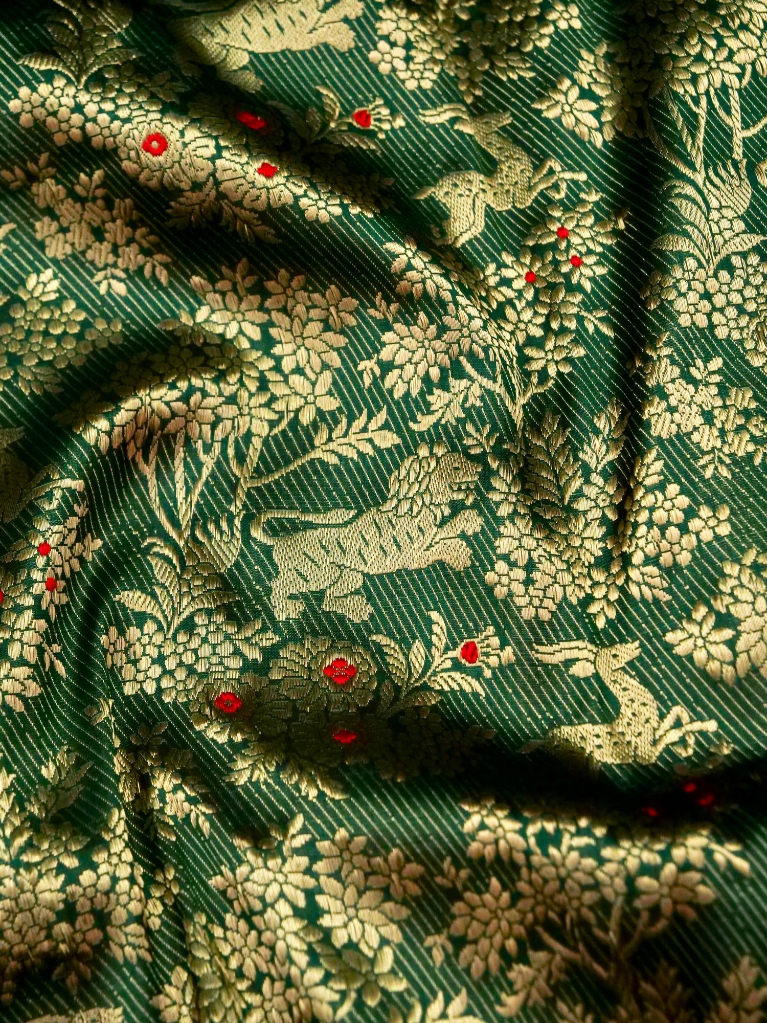 Handloom Banarasi Katan Silk Shikargah Jungle Saree - Khinkhwab