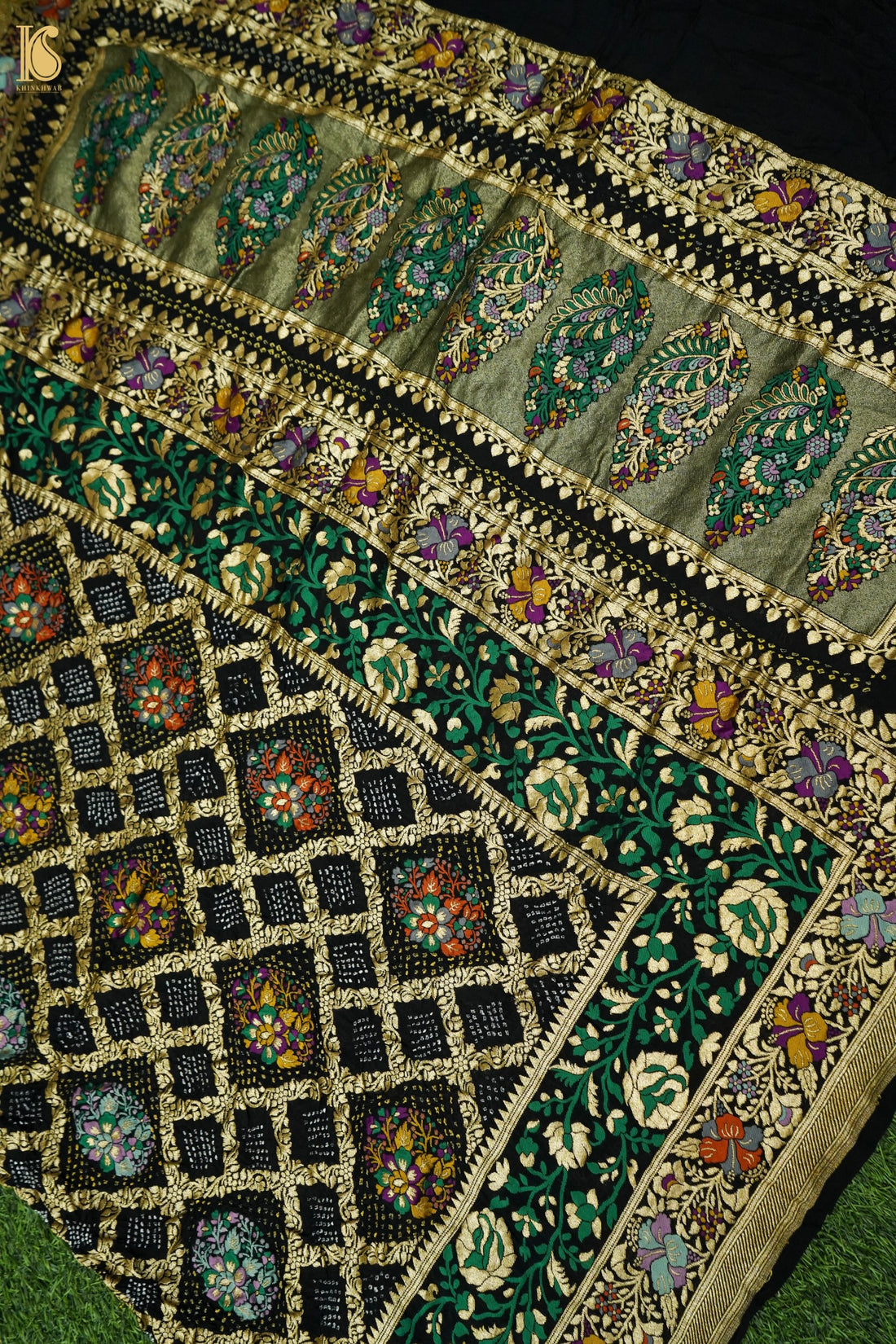 Georgette Banarasi Bandhani Floral Jaal Dupatta in Black