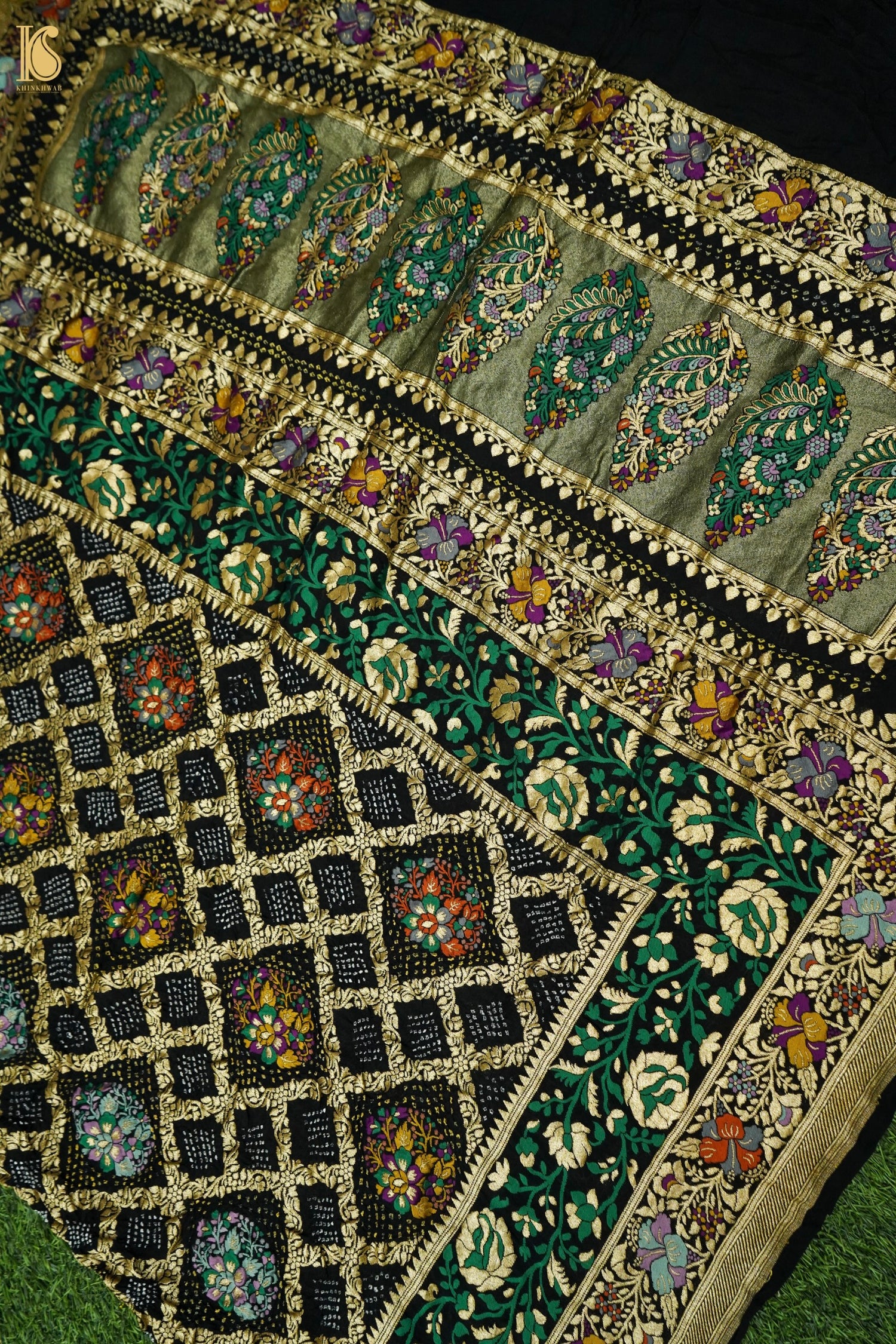 Georgette Banarasi Bandhani Floral Jaal Dupatta in Black