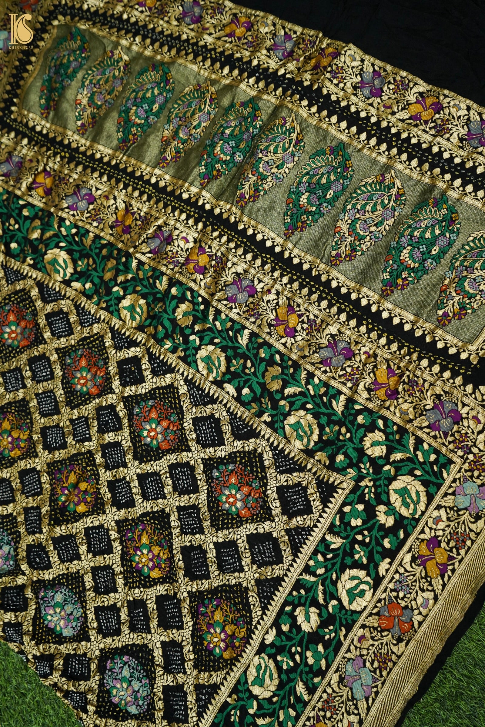 Georgette Banarasi Bandhani Floral Jaal Dupatta in Black