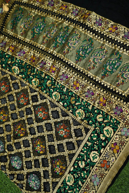 Georgette Banarasi Bandhani Floral Jaal Dupatta in Black