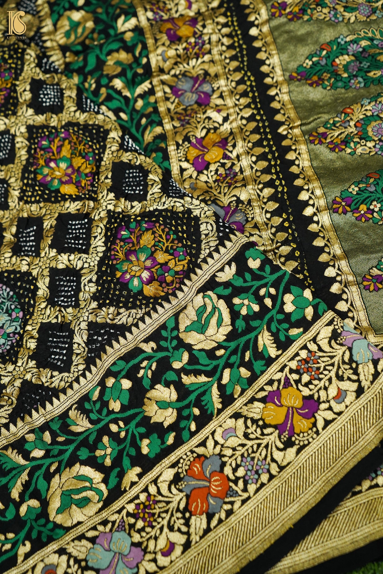 Georgette Banarasi Bandhani Floral Jaal Dupatta in Black