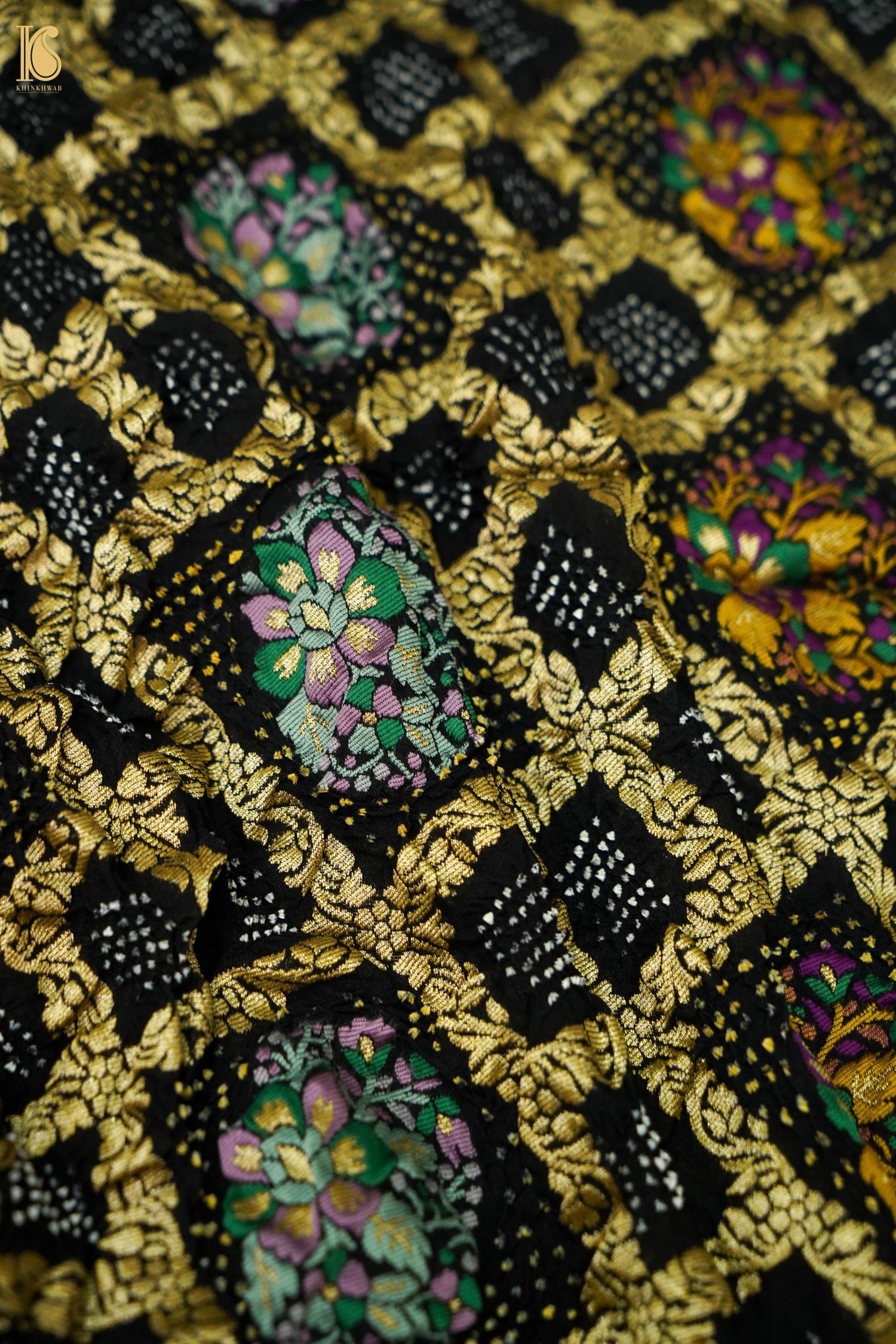 Georgette Banarasi Bandhani Floral Jaal Dupatta in Black