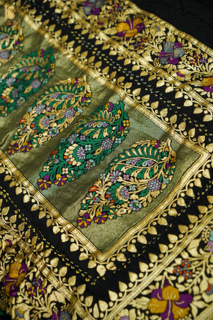 Georgette Banarasi Bandhani Floral Jaal Dupatta in Black