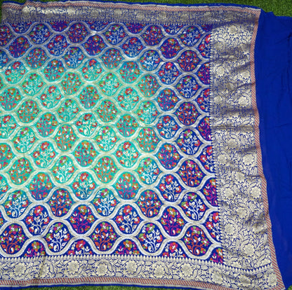 Georgette Banarasi Bandhani Meenakari Dupatta in Royal Blue Aqua