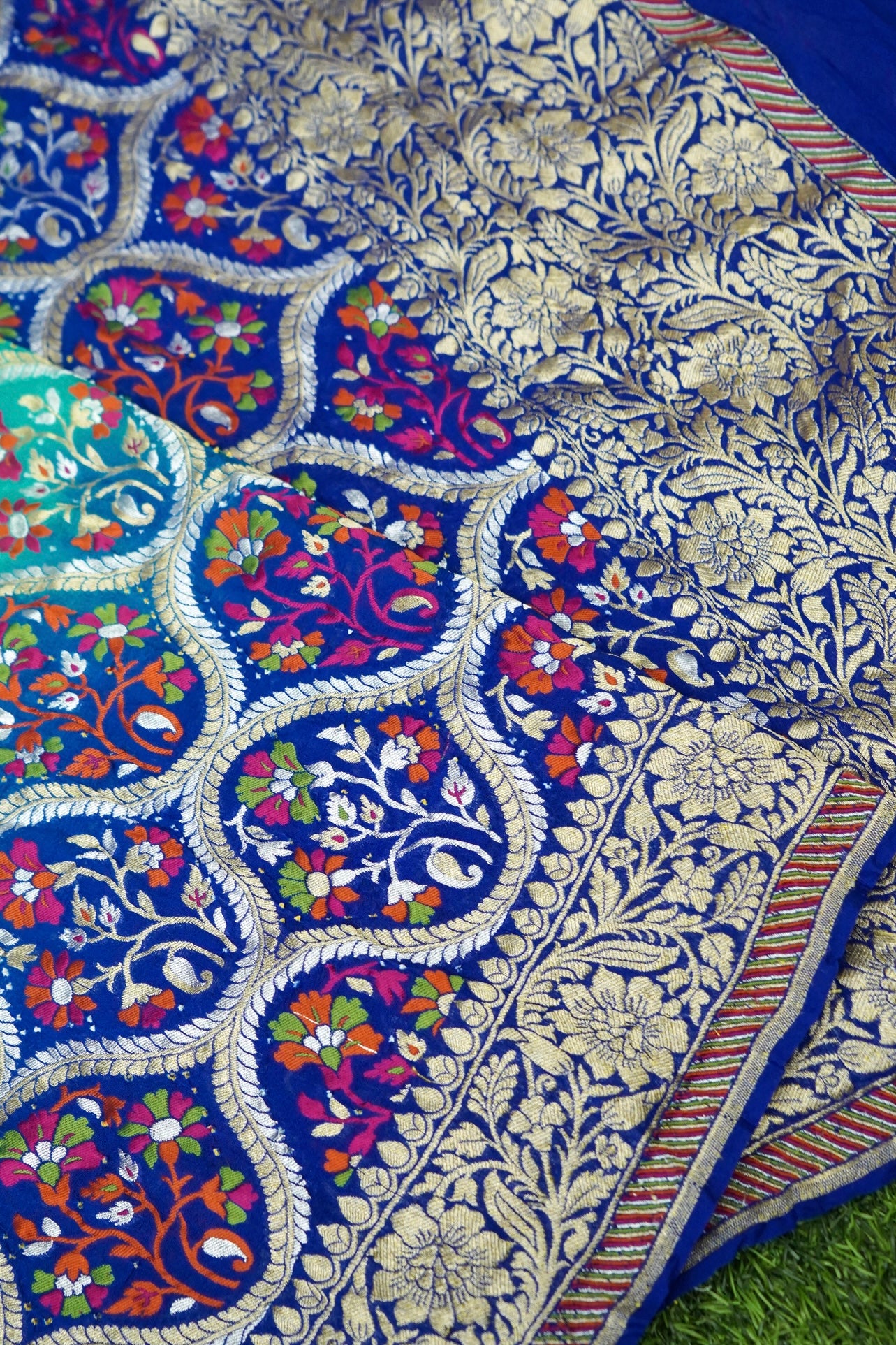 Georgette Banarasi Bandhani Meenakari Dupatta in Royal Blue Aqua