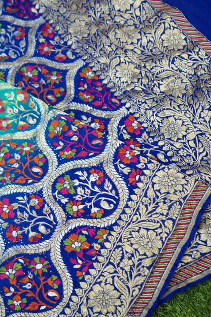 Georgette Banarasi Bandhani Meenakari Dupatta in Royal Blue Aqua