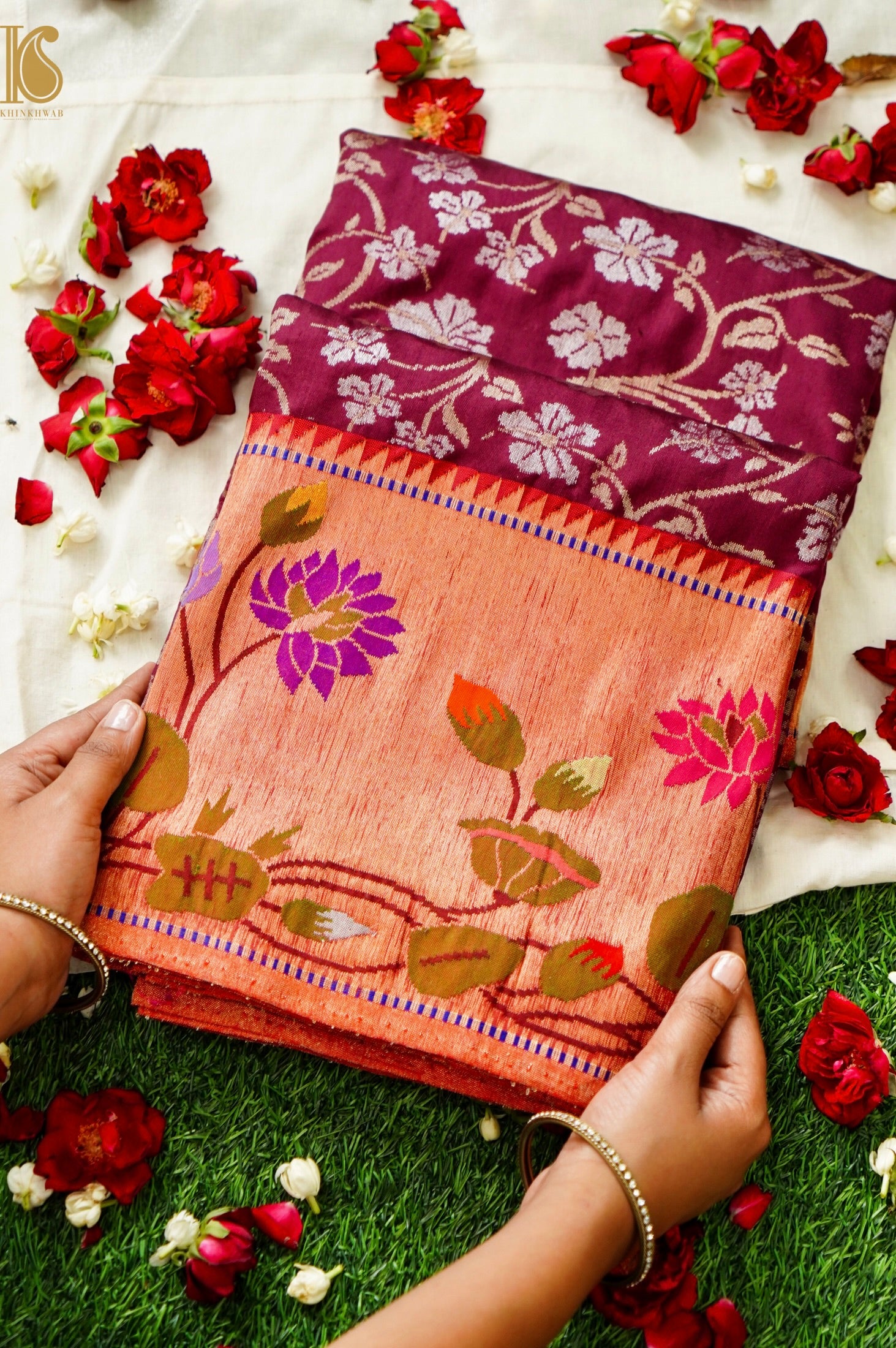 Handloom Banarasi Katan Silk Ektara Saree with Meenakari Border