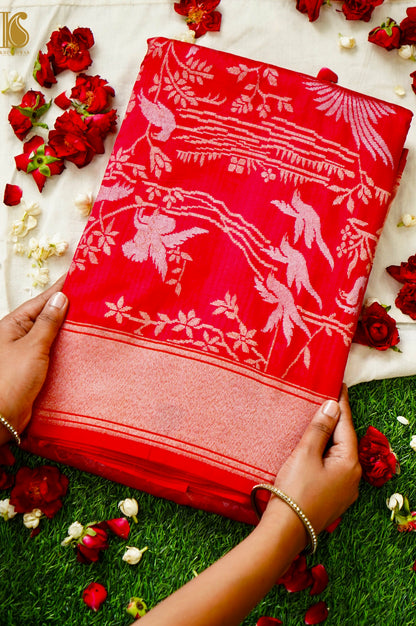 Handloom Pure Katan Silk Green Shikargah Banarasi Saree