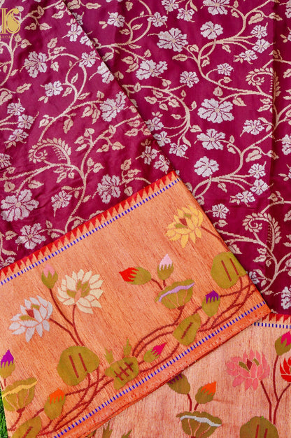 Handloom Banarasi Katan Silk Ektara Saree with Meenakari Border