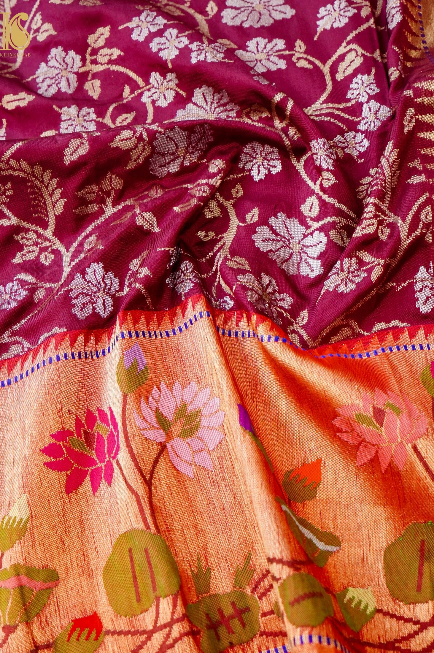 Handloom Banarasi Katan Silk Ektara Saree with Meenakari Border