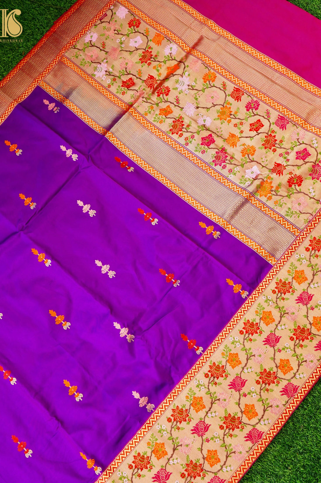 Handloom Banarasi Katan Silk Kadwa Ektara Saree with Meenakari Border